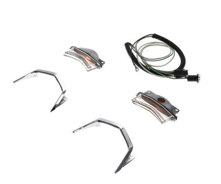 AMD Hood Scoop Complete Bezel and Lamp Assemblies w/ Wiring Harness, Pair, 67 Fairlane GT E-67PDLFULLSET
