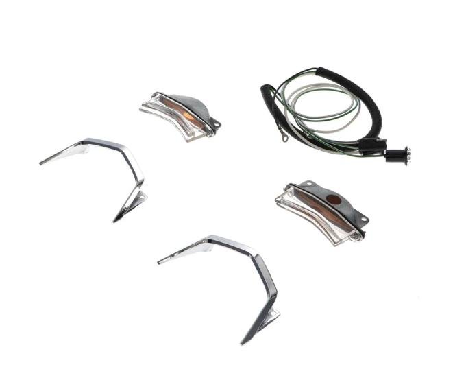 AMD Hood Scoop Complete Bezel and Lamp Assemblies w/ Wiring Harness, Pair, 67 Fairlane GT E-67PDLFULLSET