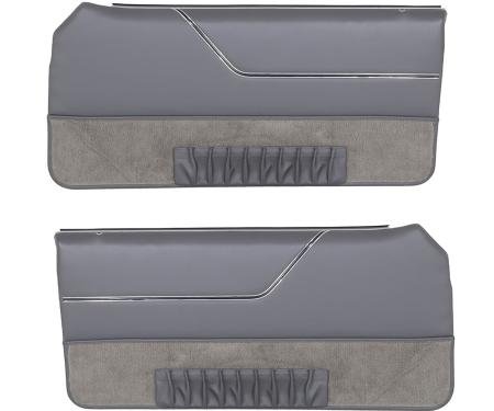 TMI Door Panels, Front Only Factory Replacement OE Pattern  1985-1986 Ford Mustang, Charcoal Classic Vinyl, Charcoal/Lt Gray Perf. Diamond/Cut Pile Carpet 10-74105-955-5P-857