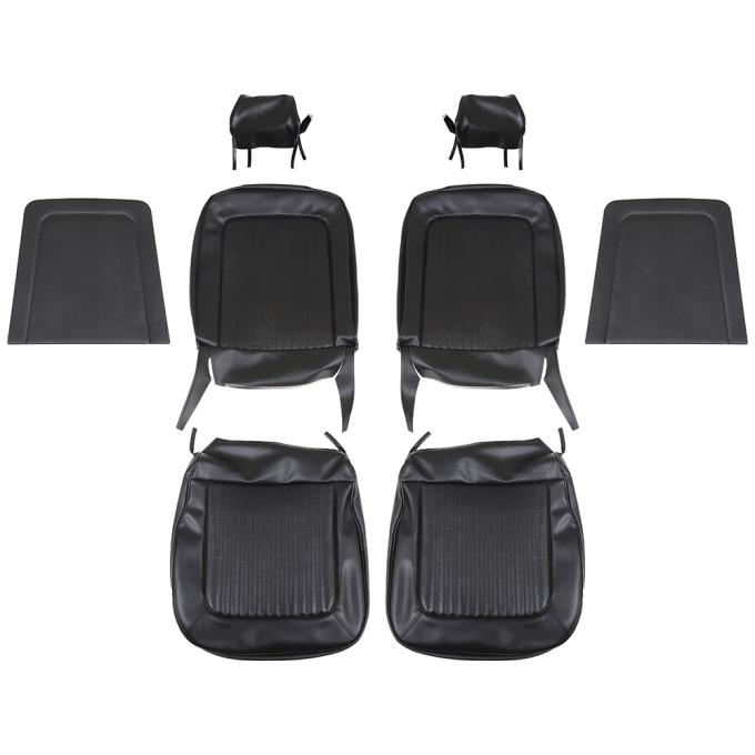 TMI Front Factory Replacement Upholstery, OE Pattern  1964 Ford Mustang, Black Corinthian Vinyl, Black Kiwi Vinyl 43-70209-3722-3437