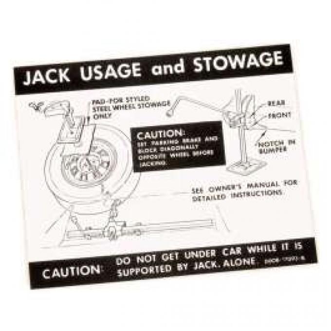 Decal - Jack Instructions - Hardtop, Sedan and Fastback - Styled Wheels Except 429 4-Speed