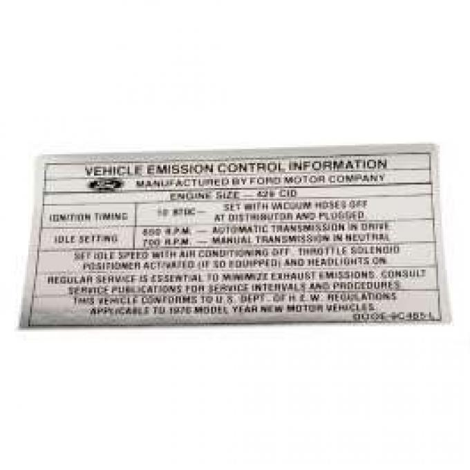 Emission Decal - 429 Cobra Jet California - Before 1-1-70