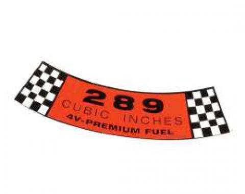 Air Cleaner Decal - 289 4V-Premium Fuel