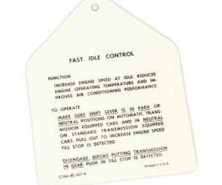 Fast Idle Control Instruction Tag, Galaxie, 1961