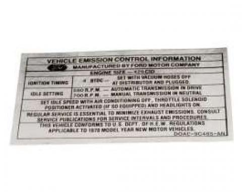 Emission Decal - 429 2-Barrel - Automatic Transmission - DOAE-9C485-N