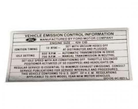 Emission Decal - 429 Cobra Jet California - Before 1-1-70