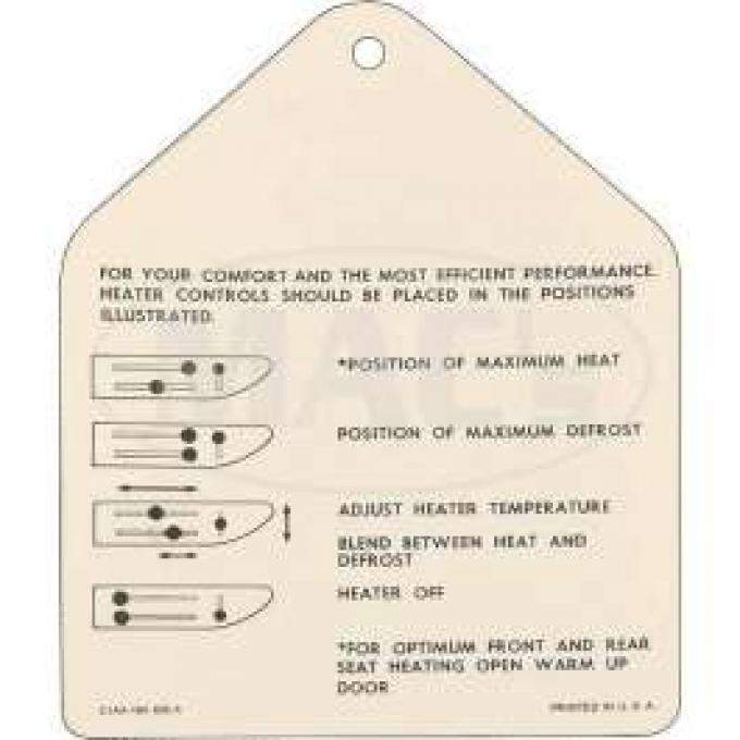 Instruction Tag, Heater, Galaxie, 1961