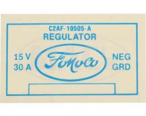 Voltage Regulator Decal, Blue, Galaxie, 1962-1963