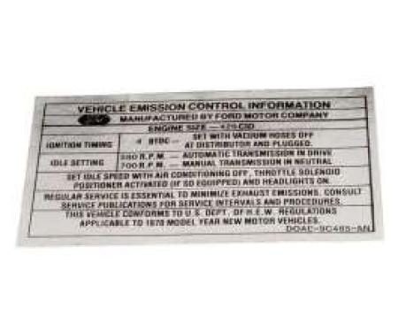 Emission Decal - 429 2-Barrel - Automatic Transmission - DOAE-9C485-N
