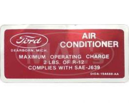 Air Conditioner Charge Decal, Ranchero, Torino, 1971