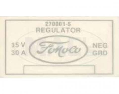 Voltage Regulator Decal, Galaxie, 1961