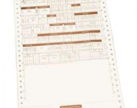 Assembly Line New Vehicle Build Sheet, Ford, 1971