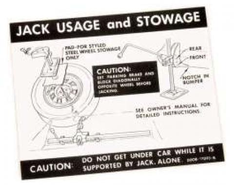 Decal - Jack Instructions - Hardtop, Sedan and Fastback - Styled Wheels Except 429 4-Speed