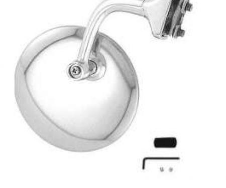 Universal Peep Mirror - Curved Chrome Arm - Right Or Left - 4 Diameter Stainless Steel Head
