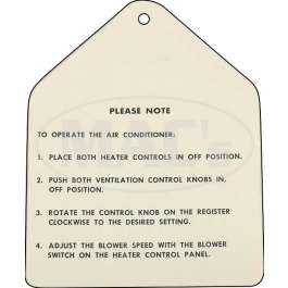 Air Conditioner Instruction Tag, Galaxie, 1960-1963 | Blue Oval Classics