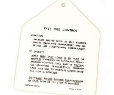 Fast Idle Control Instruction Tag, Galaxie, 1962