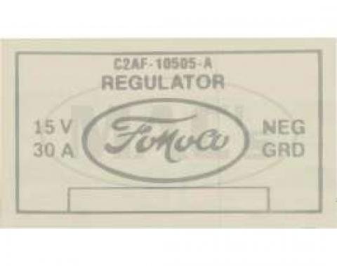 Voltage Regulator Decal, Silver, Galaxie, 1962-1963