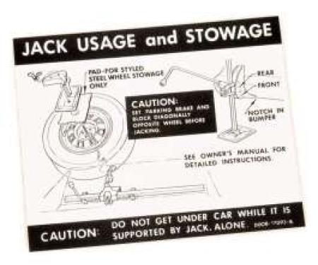 Decal - Jack Instructions - Hardtop, Sedan and Fastback - Styled Wheels Except 429 4-Speed