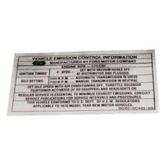 Emission Decal - 429 2-Barrel - Automatic Transmission - DOAE-9C485-N