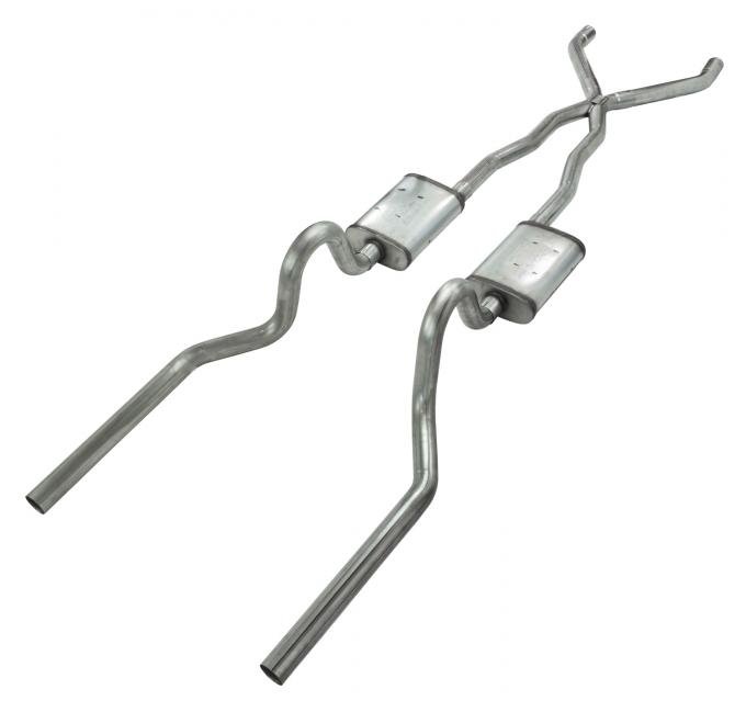 Pypes Crossmember Back w/X-Pipe Exhaust System 67-70 Cougar Split Rear Dual Exit 2.5 in Intermediate And Tail Pipe Race Pro Muffler Hardware Incl Tip Not Incl Exhaust SFC01R