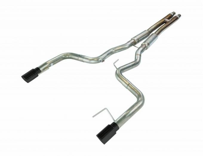 Pypes Cat Back Exhaust System 15-17 Mustang GT Split Rear Dual Exit 4 in Black Tips Hardware Included Mid-muffler H-pipe Natural 409 Stainless Finish Exhaust SFM86MHB