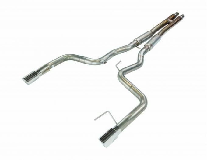 Pypes Cat Back Exhaust System 15-17 Mustang GT Split Rear Dual Exit 4 in Polished Tips Hardware Included Mid-muffler H-pipe Natural 409 Stainless Finish Exhaust SFM86MH