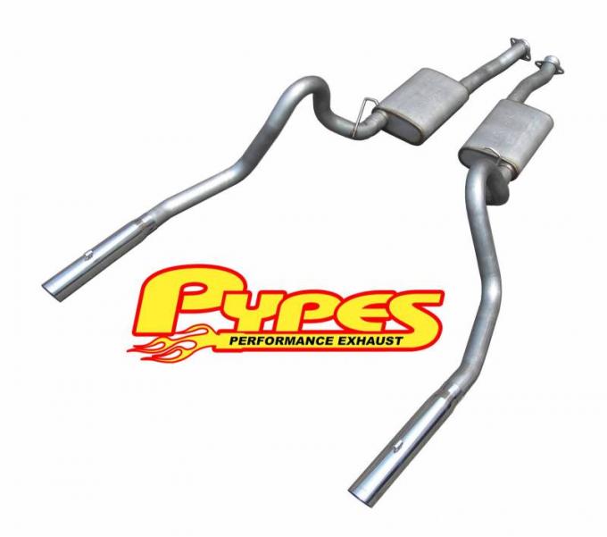 Pypes Cat Back Exhaust System 79-97 Mustang LX/GT Split Rear Dual Exit 2.5 in Intermediate And Tail Pipe Hardware/Mufflers/3 in Polished Tips Incl Natural Finish 409 Stainless Steel Exhaust SFM16V