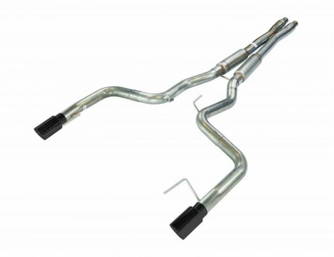 Pypes Cat Back Exhaust System 15-17 Mustang GT Split Rear Dual Exit 4 in Black Tips Hardware Included Mid-muffler X-pipe Natural 409 Stainless Finish Exhaust SFM86MXB