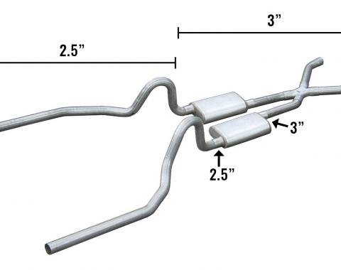 Pypes 71-73 Mustang Crossmember Back Hybrid Exhaust System Street Pro Muffler 3 To 2.5 Inch W/ X Pipe Exhaust SFM34S