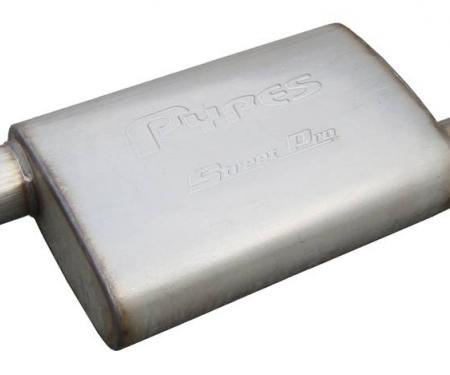 Pypes Street Pro Series Muffler 14 in 2.5 in Offset/Offset Hardware Not Incl Natural 409 Stainless Steel Exhaust MVS10