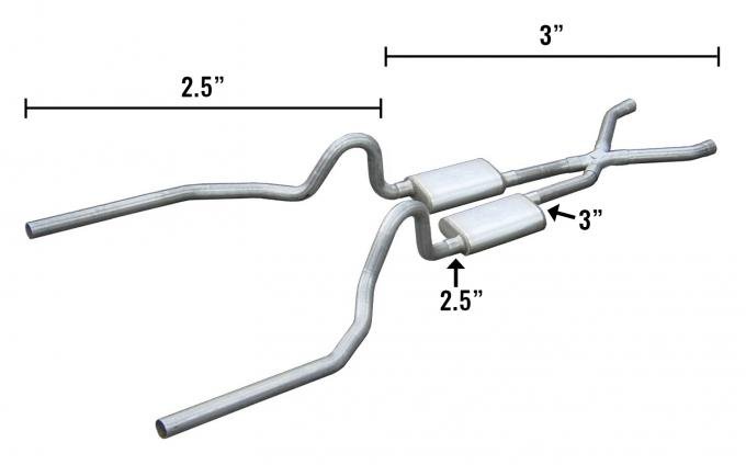 Pypes 71-73 Mustang Crossmember Back Hybrid Exhaust Race Pro Muffler 3-2.5 Inch W/ X Pipe Exhaust SFM34R