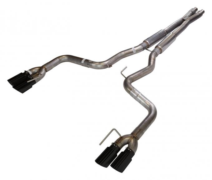 Pypes Cat Back Exhaust System 18-Pres Mustang GT Split Rear Quad Exit 3 in Quad 304 Stainless Steel Black Coated Tips Incl Hardware/Mid Muffler/X Pipe 409 Stainless Steel Natural Finish Exhaust SFM87MXB