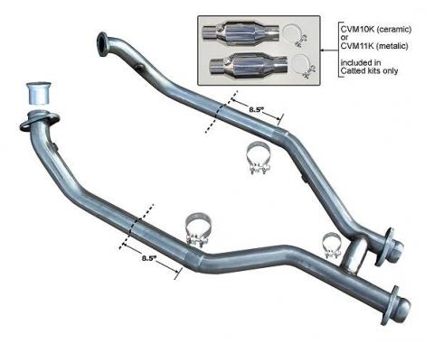 Pypes Exhaust H Pipe Catted 99-04 Mustang 2.5 in H-Pipe Hardware Incl Natural 409 Stainless Steel Exhaust HFM36