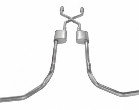 Pypes Crossmember Back w/X-Pipe Exhaust System 75-76 Ford Truck Split Rear Dual Exit 2.5 in Intermediate And Tail Pipe Hardware Incl Muffler And Tip Not Incl Catalytic Converter Incl Exhaust SFT965E