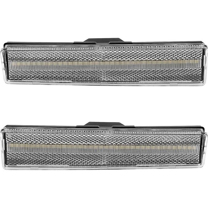OER 1980-86 Ford F-100, F-150, F-250, F-350, Bronco, Front Side Marker Lamp, Clear Lens, White LED, Pair 72013W