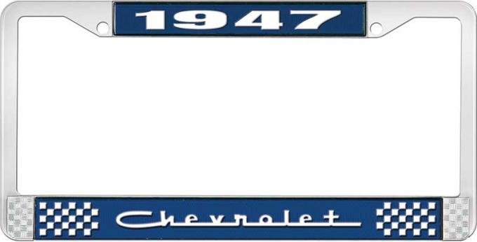 OER 1947 Chevrolet Style #5 Blue and Chrome License Plate Frame with White Lettering LF2234705B