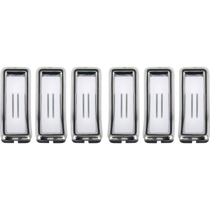 OER 1968 Mustang, Tail Light Bezel Set, with Gaskets & Hardware, Die-Cast Chrome, 6 Bezel Set *13489BSET