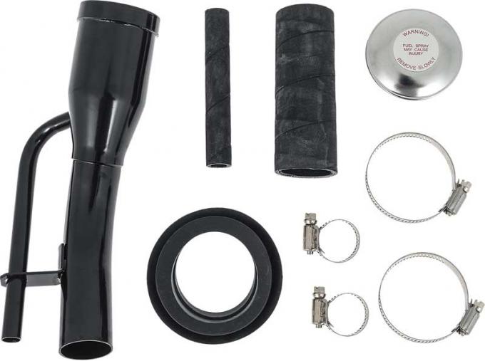 1949-55 Chevrolet, GMC Pickup Truck, Fuel Filler Neck Installation Kit, with Black Neck, Hoses, Gas Cap, Clamps, 1955 1st Design (early production)