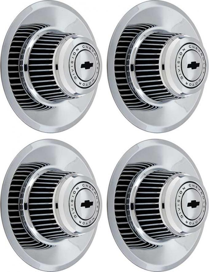 OER 4 Piece Tall Chrome Rally Wheel Derby Cap Set with Center Bow Tie *WR1012