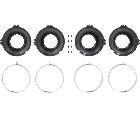 OER 1958-1966 Bel Air, Impala, 1958-72 Chevy, GMC Truck , Headlamp Mounting Bucket & Trim Ring Set, 2 Tab, 8 Piece Set 14014