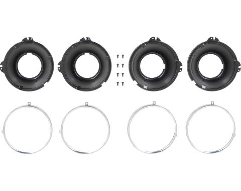 OER 1958-1966 Bel Air, Impala, 1958-72 Chevy, GMC Truck , Headlamp Mounting Bucket & Trim Ring Set, 2 Tab, 8 Piece Set 14014