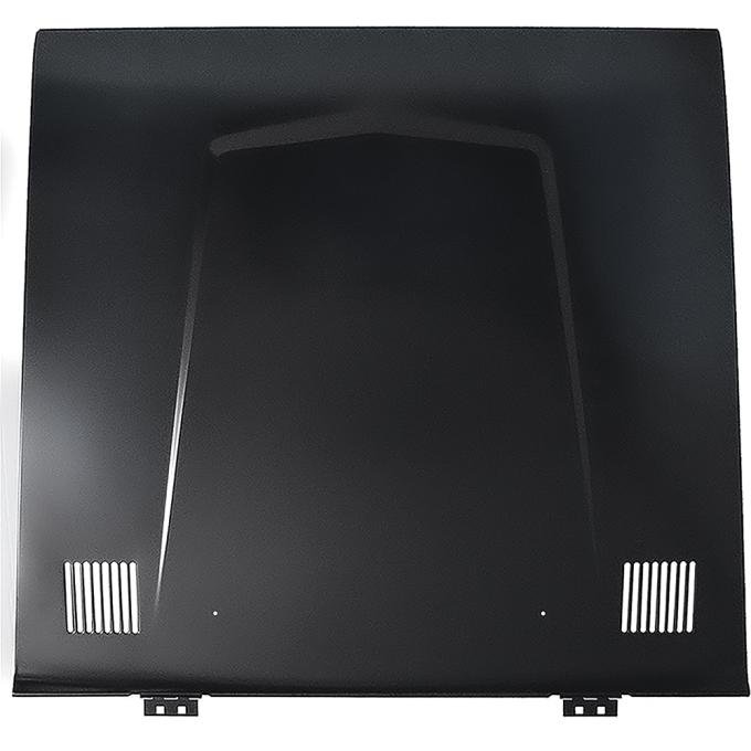 OER 1969-77 Ford Bronco, Hood Assembly, Original Style, Stamped Steel, With Washer Nozzle Holes, Without Windhield Hook Holes in Center TR16612C