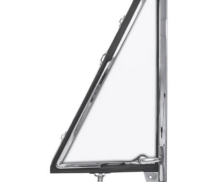 OER 1966-77 Ford Bronco, Vent Window Frame Assembly, Clear Glass, Chrome Inner Frame, RH Side TR22204A