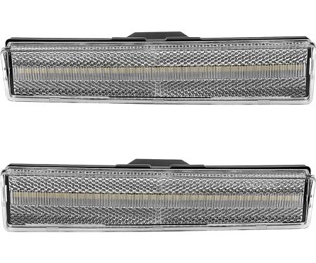 OER 1980-86 Ford F-100, F-150, F-250, F-350, Bronco, Front Side Marker Lamp, Clear Lens, White LED, Pair 72013W