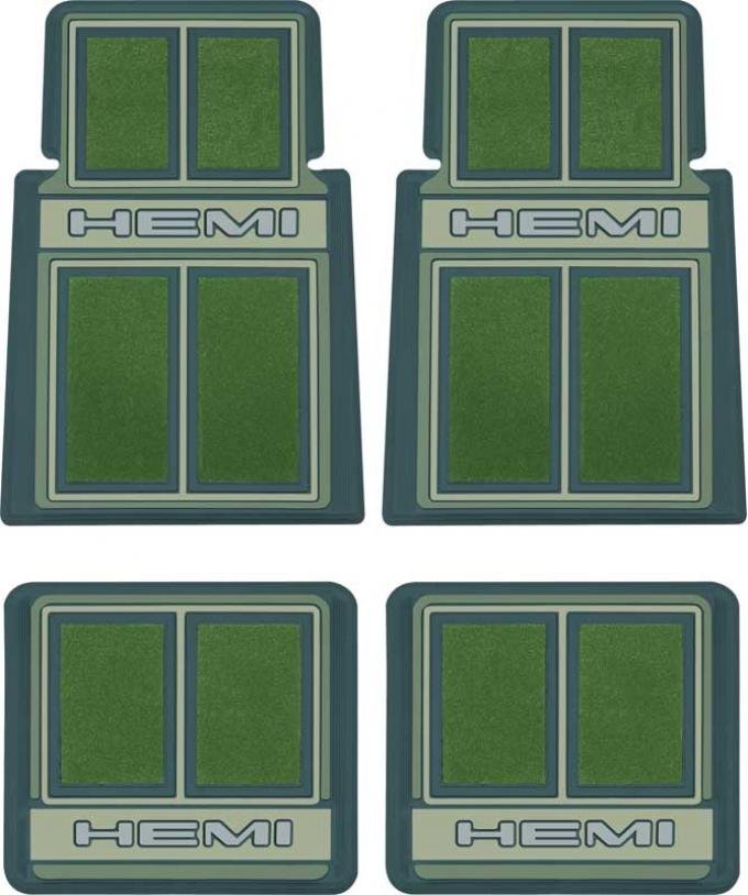 OER Hemi Logo Custom Molded Green Carpeted Rubber Floor Mat Set MD690557