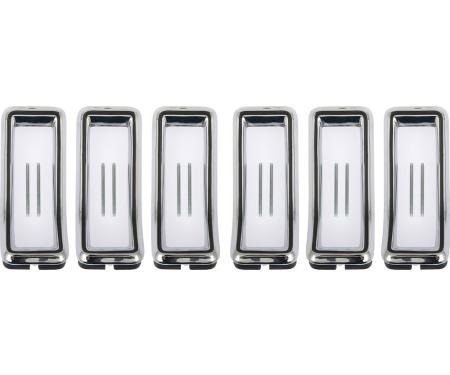 OER 1968 Mustang, Tail Light Bezel Set, with Gaskets & Hardware, Die-Cast Chrome, 6 Bezel Set *13489BSET