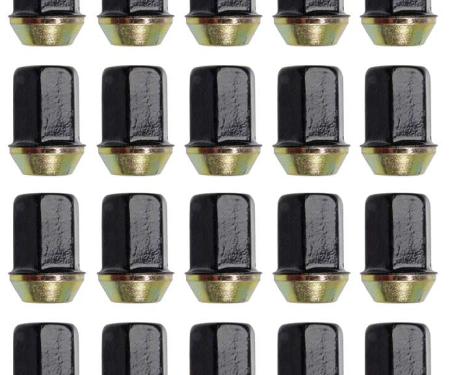 1982-91 GM, Chrysler, Lug Nut, Flat Top Capped, M12-1.50, 19mm Hex Head, 32.5mm Length, Black, 20 Piece Set, Various Models