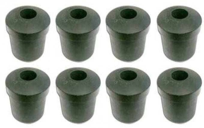1966-73 Mustang Falcon, 1971-73 Cougar, Rear Leaf Spring Shackle Bushing Set, Rubber, 1/2" Bore, 8 Piece Set