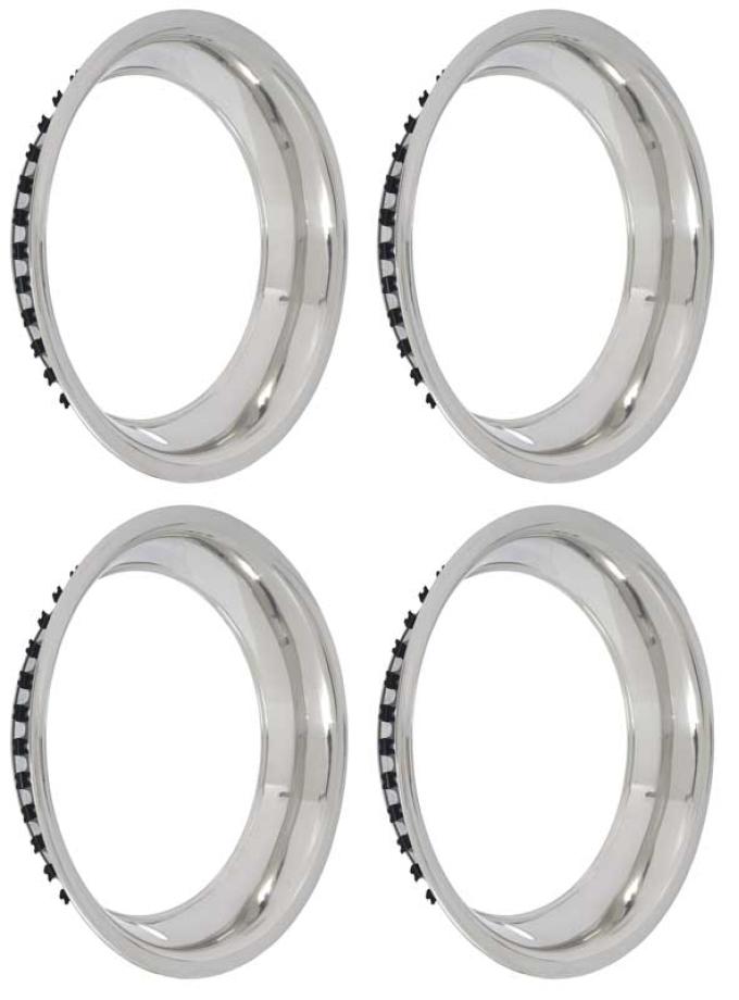 OER 15" Wheel Trim Ring, Stainless Steel, Round Edge, Smooth Lip, 3" Deep, Set of 4 9796696