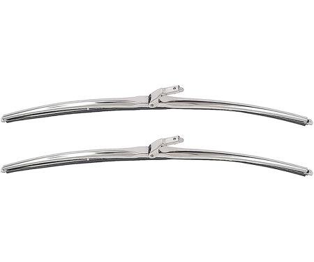 OER 1973-84 Ford, GM, Mopar, Windshield Wiper Blade, 16" ANCO Style, 1/4" Bayonet Connector, Polished Stainless, Pair *17529D